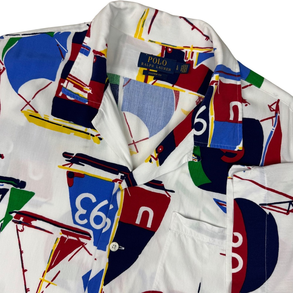 Polo Ralph Lauren Sailboat Loop Collar Camp Shirt Men L Pony Nautical Custom Fit